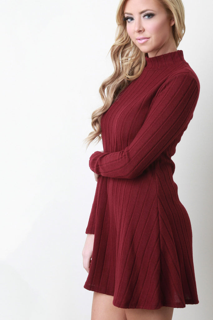 Mock Neck Ribbed Fleece Shift Dress