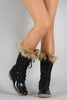 Faux Fur Cuff Lace Up Duck Mid Calf Boots