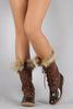 Faux Fur Cuff Lace Up Duck Mid Calf Boots