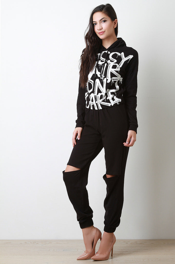 Graphic Design Ruched Hem Hoodie