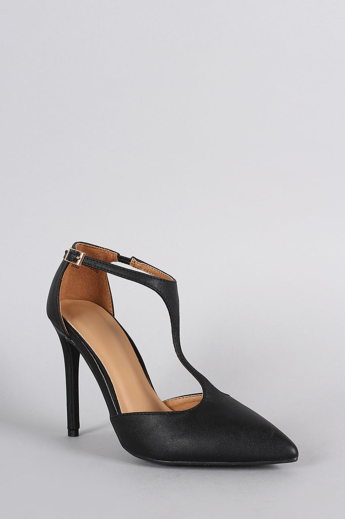 Vegan Leather T-Strap Pointy Toe Pump