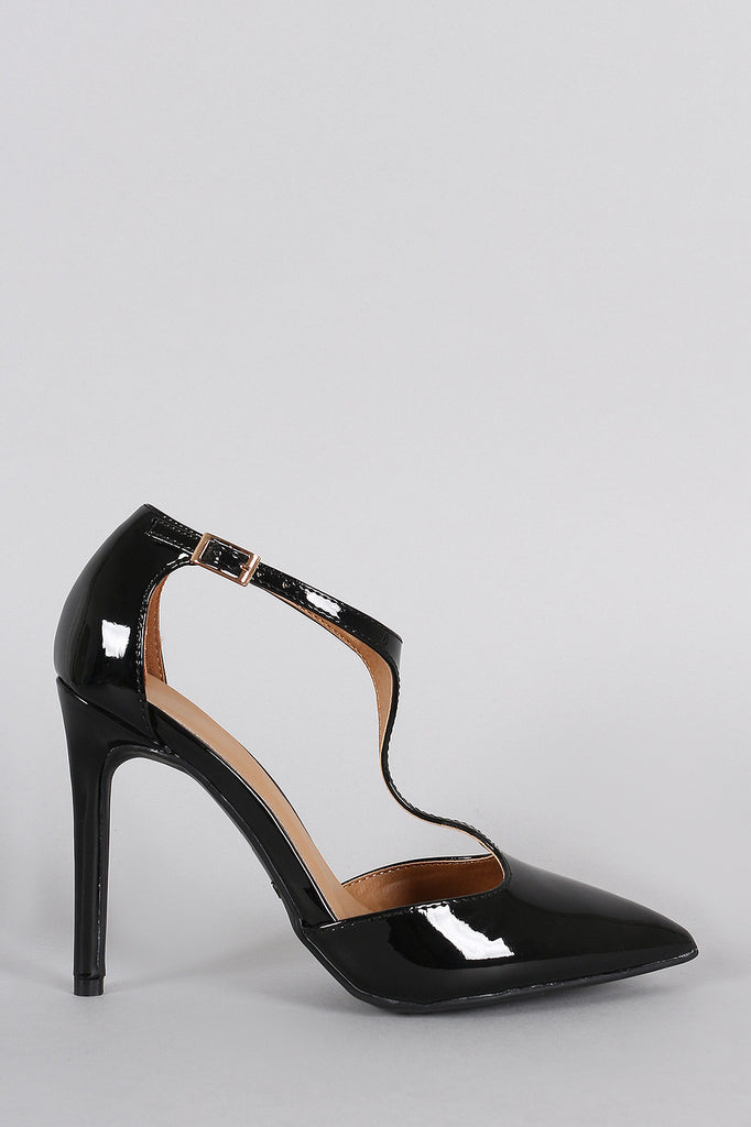 Patent Vegan Leather T-Strap Pointy Toe Pump