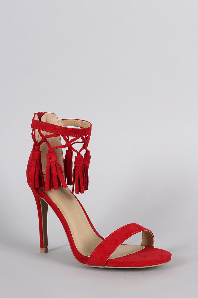 Tassel Ankle Strap Open Toe Heels