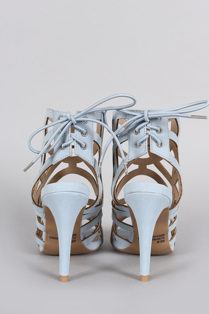 Qupid Caged Back Lace Up Open Toe Heel