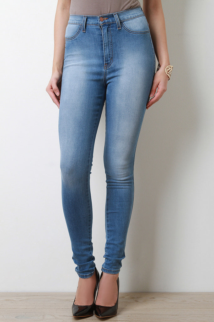 Distressed Denim Back Cutout Skinny Jeans