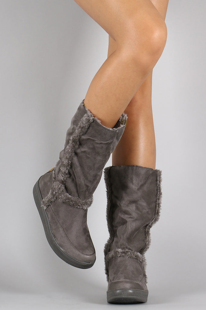 Suede Faux Fur Trim Mid Calf Snow Boots