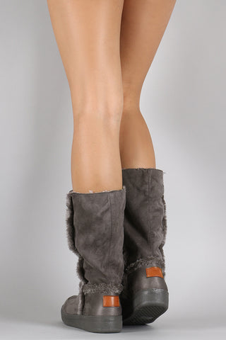 Suede Faux Fur Trim Mid Calf Snow Boots