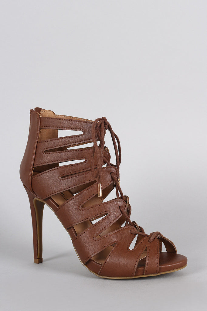 Strappy Lace Up Peep Toe Stiletto Heel