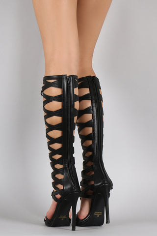 Liliana Caged Cutout Lace Up Gladiator Heel