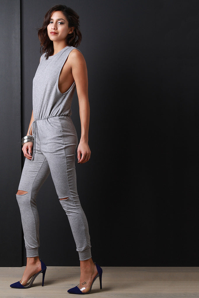 Muscle Top Slit Knee Jersey Jumpsuit