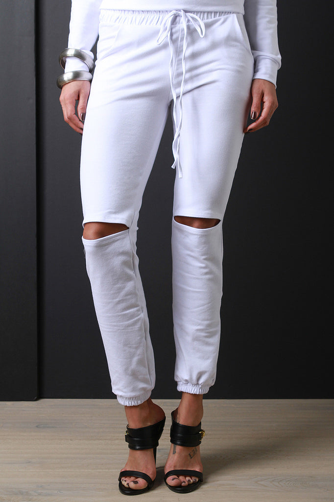 Open Knee Drawstring Jogger Pants