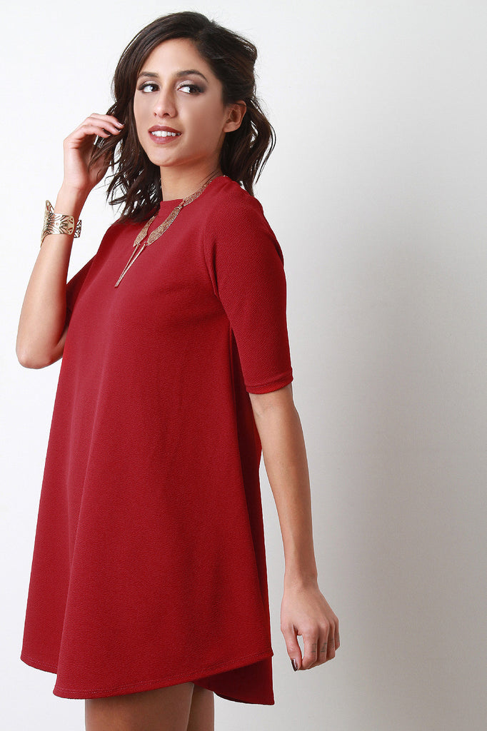 Round Neck Elbow Sleeves Mini Shift Dress