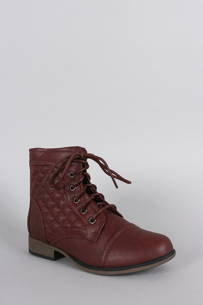 Quilted Round Toe Lace Up Combat Ankle Boots