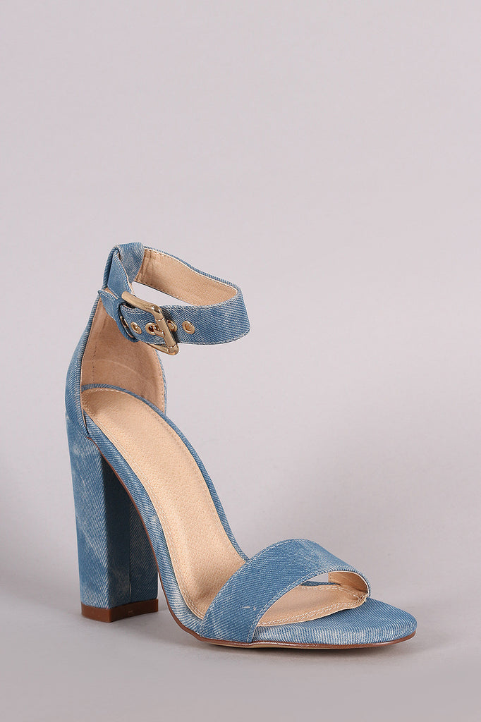 Liliana Denim Buckled Ankle Strap Chunky Heel