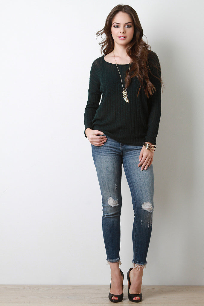 Semi-Sheer Ribbed Knit Top