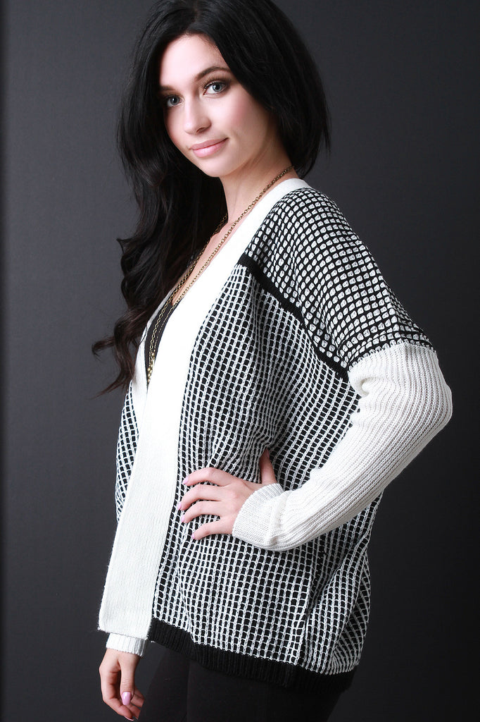 Grid Knit Open Cardigan