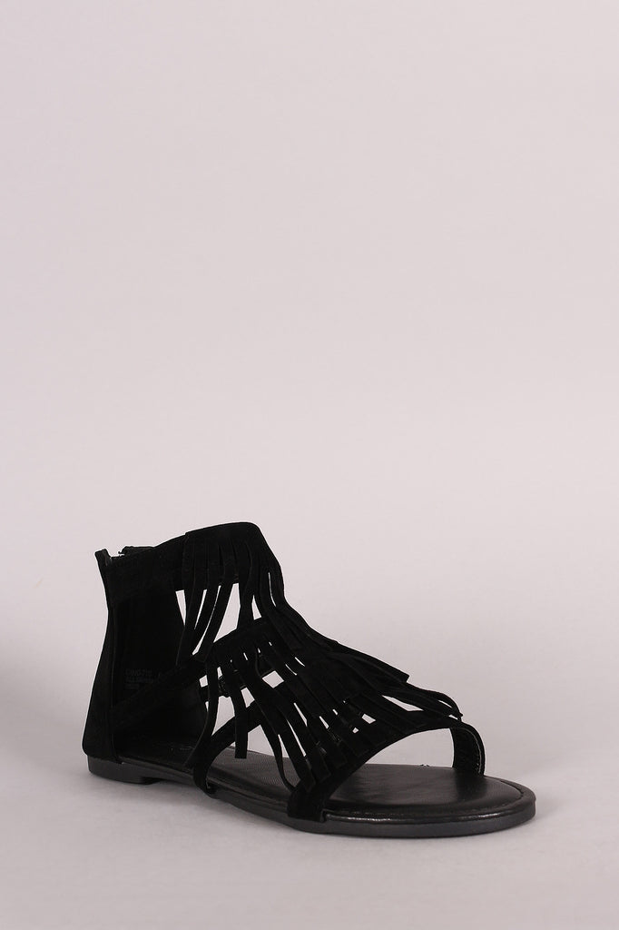 Ankle Wrap Strappy Fringe Flat Sandal