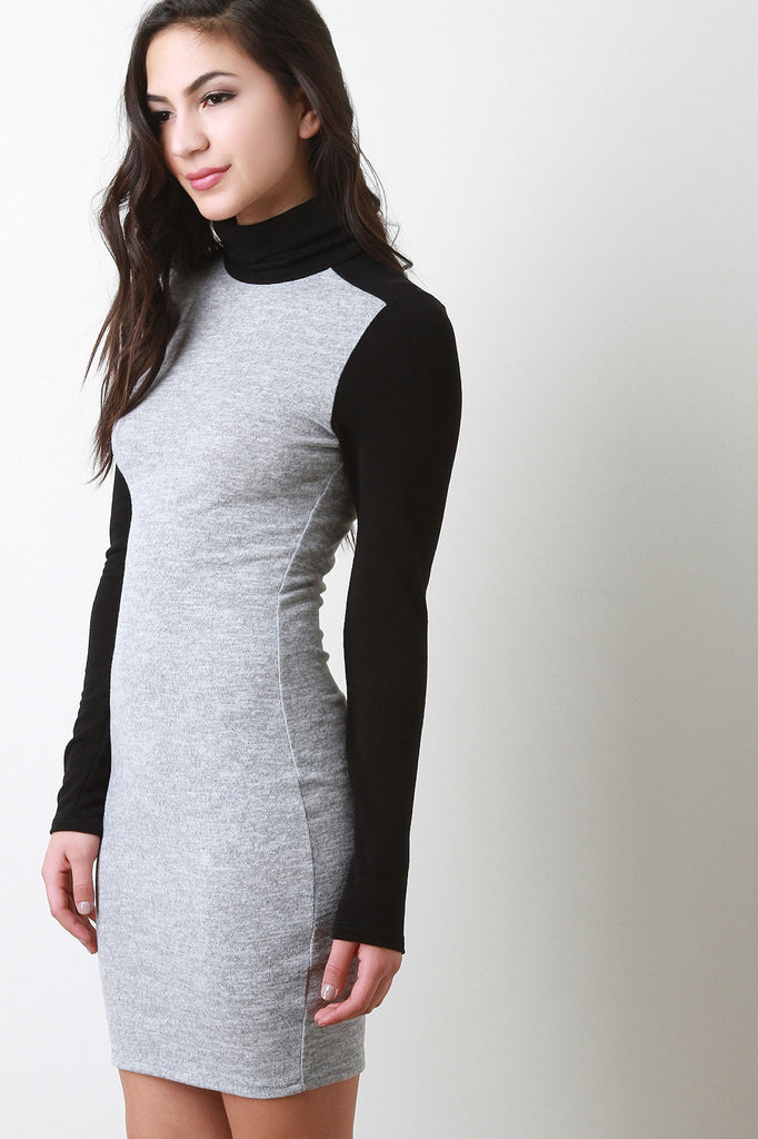 Two-Tone Knit Mock Neck Bodycon Dress