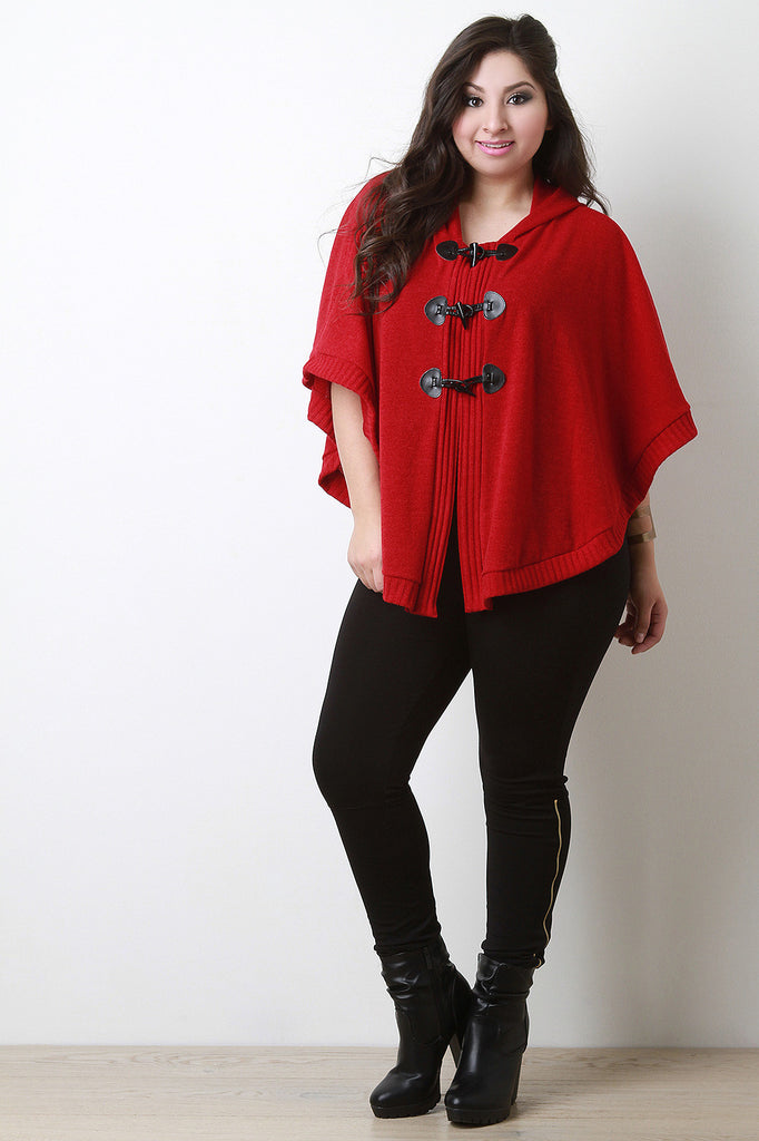 Hooded Knit Toggle Poncho