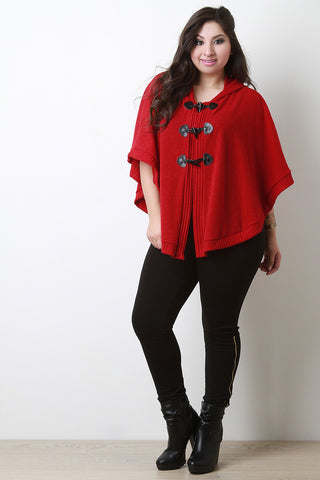 Hooded Knit Toggle Poncho