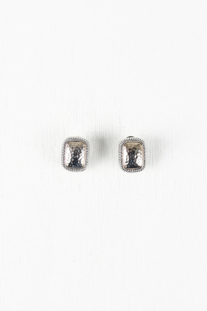 Hammered Rectangular Clip Earrings