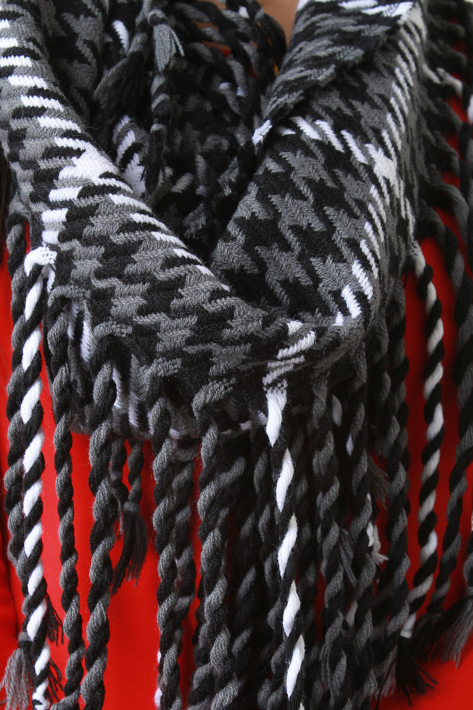 Twisted Fringe Houndstooth Plaid Scarf