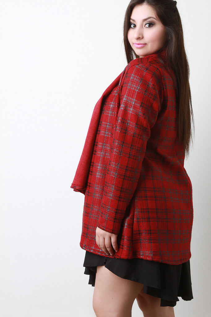 Plaid Print Open Front Cardigan