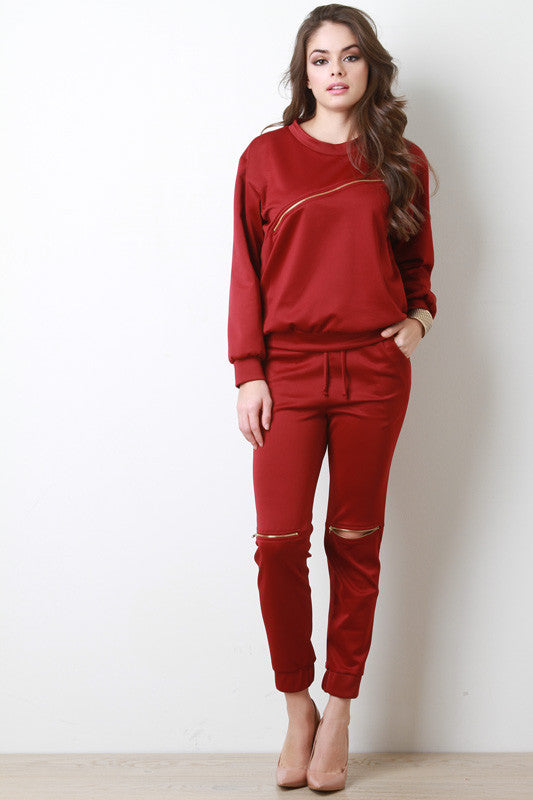 Zipper Pocket Jersey Knit Jogger Pants