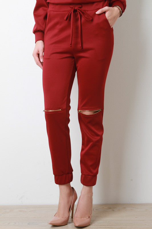 Zipper Pocket Jersey Knit Jogger Pants