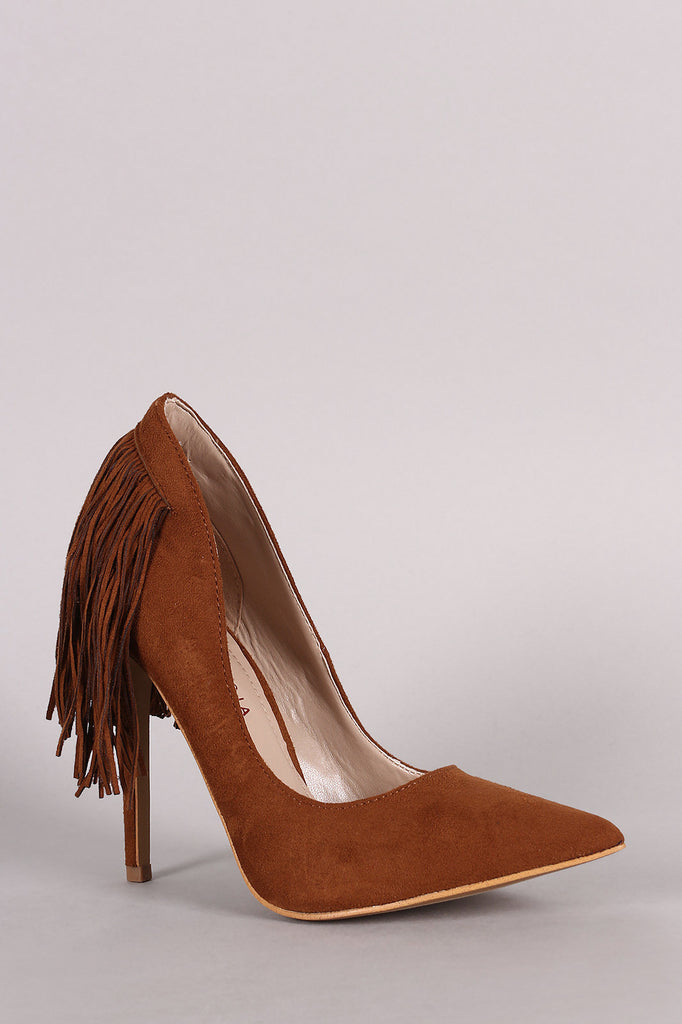 Shoe Republic LA Suede Fringe Pointy Toe Stiletto Pump