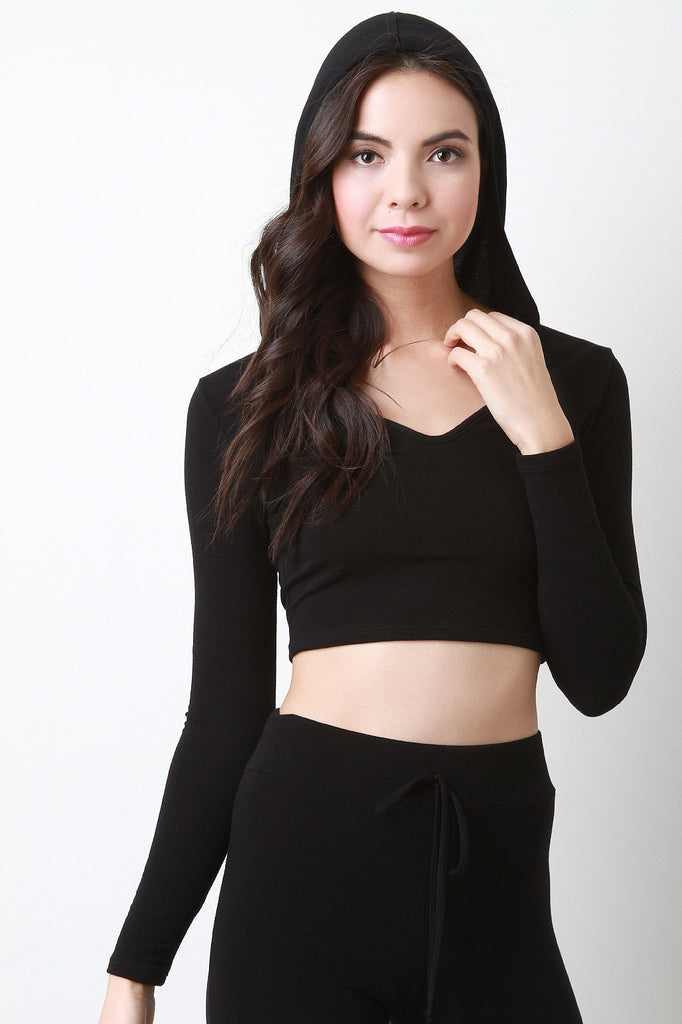 Hoodie V-Neck Crop Top