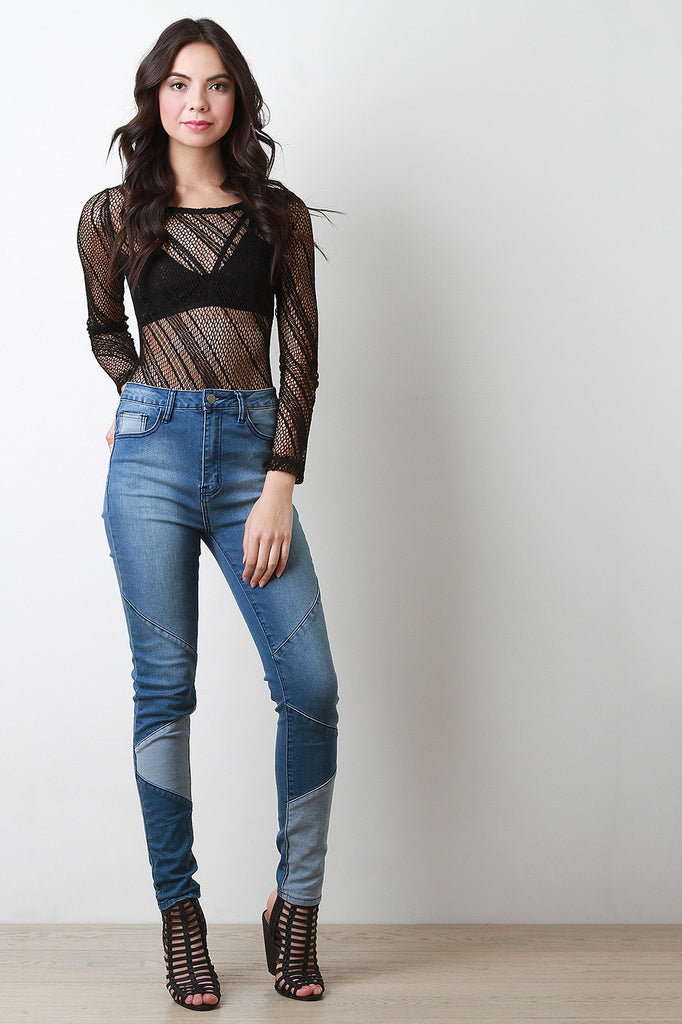 Diagonal Striped Net Bodysuit