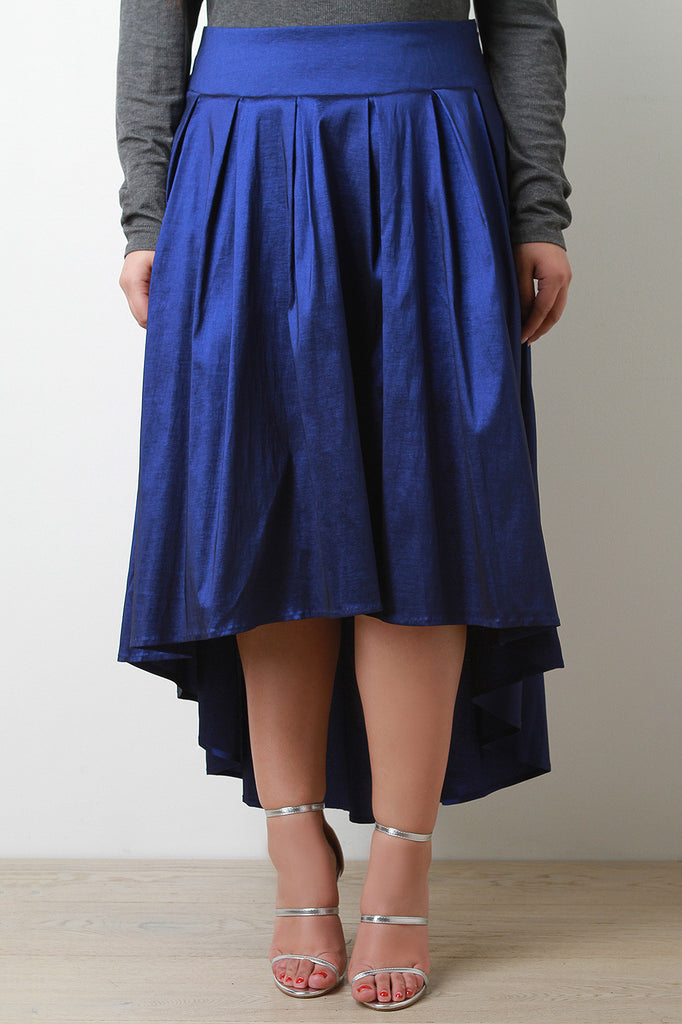 High-Low Pleated Taffeta Midi Skirt