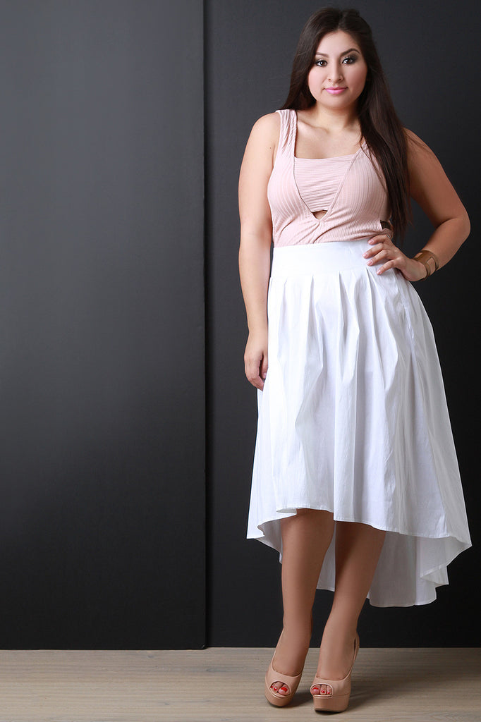 High-Low Pleated Taffeta Midi Skirt