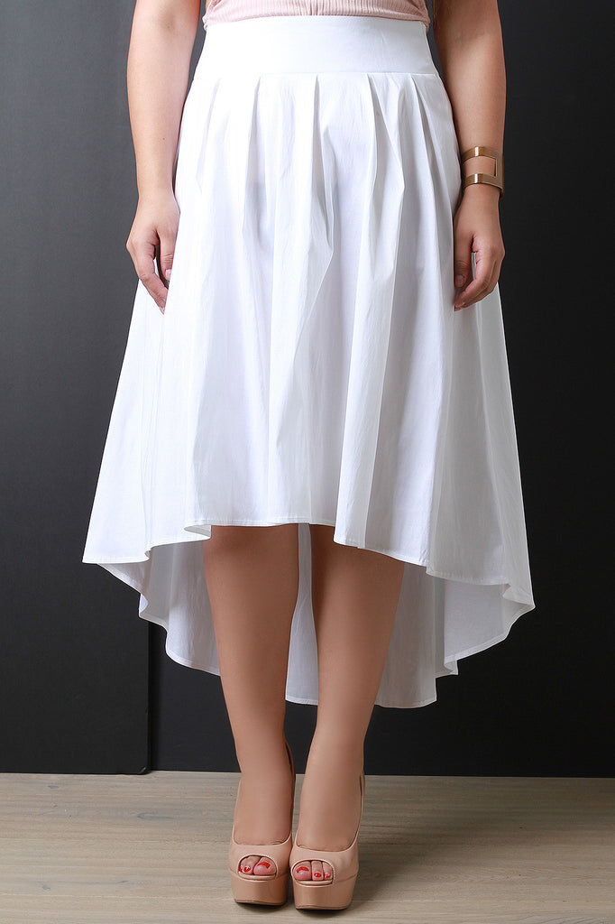 High-Low Pleated Taffeta Midi Skirt