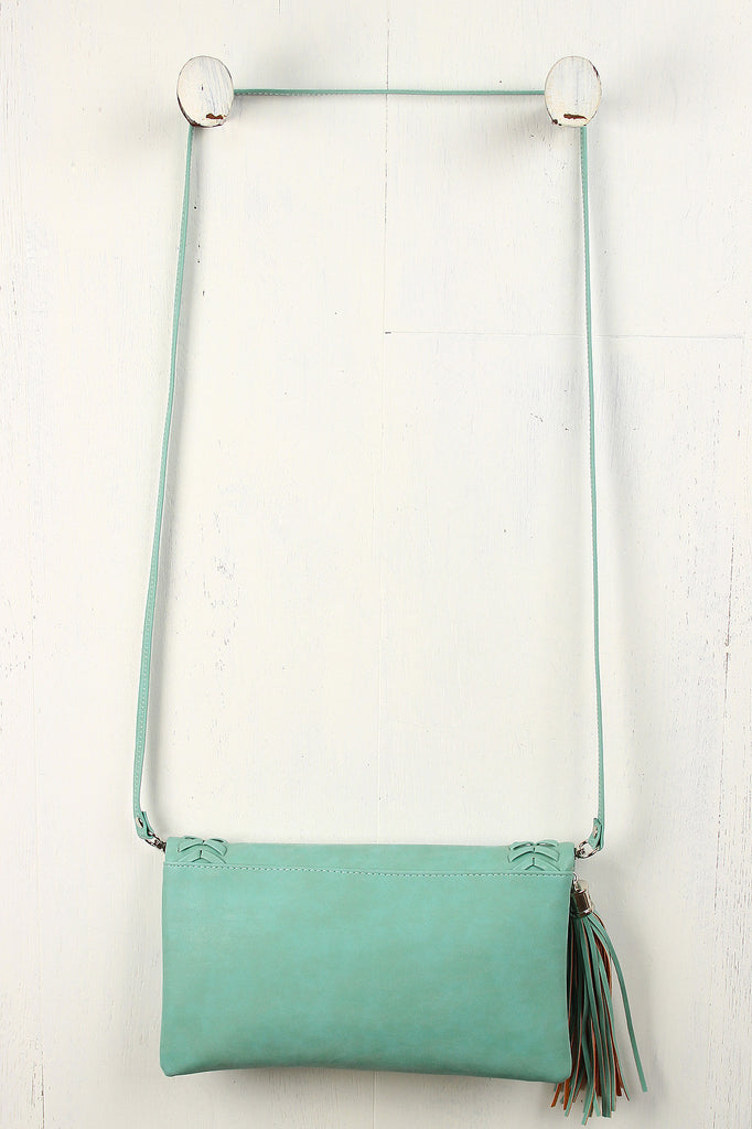 Tassel Double Stitched Crossbody Bag