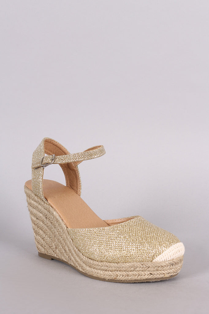 Glitter Ankle Strap Espadrille Platform Wedge