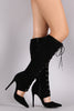 Shoe Republic Suede Lace Up Cutout Boots