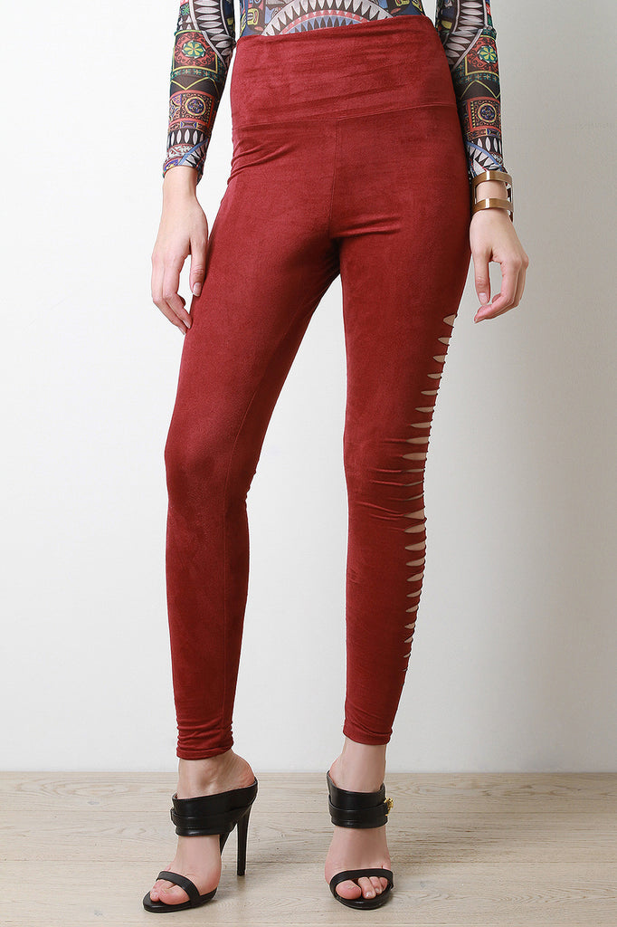 Side Slits Suede Leggings