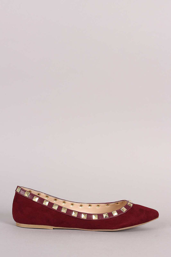 Wild Diva Lounge Suede Pyramid Studded Pointy Toe Ballet Flat