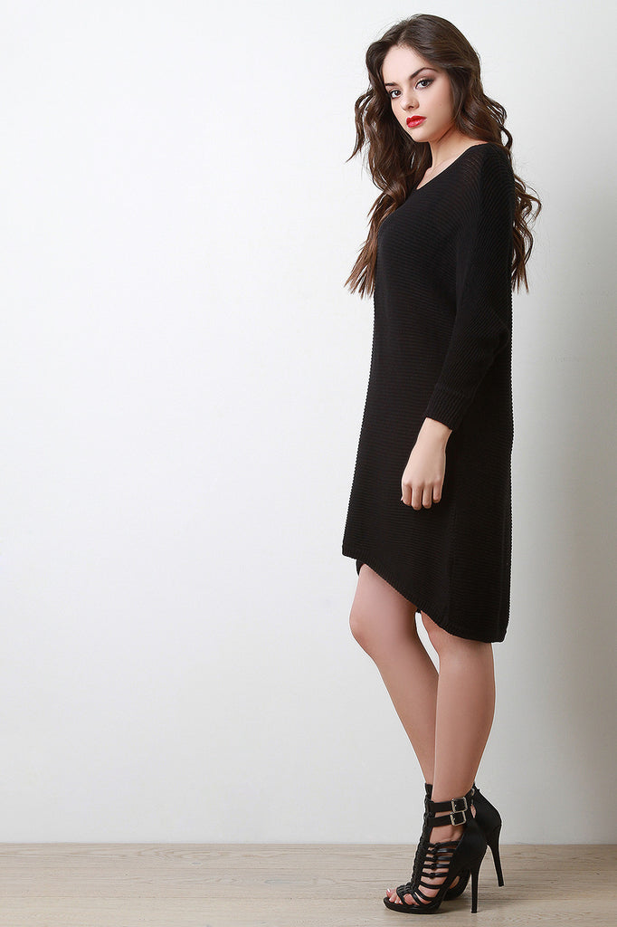 Dolman Sleeves High Low Shift Sweater Dress