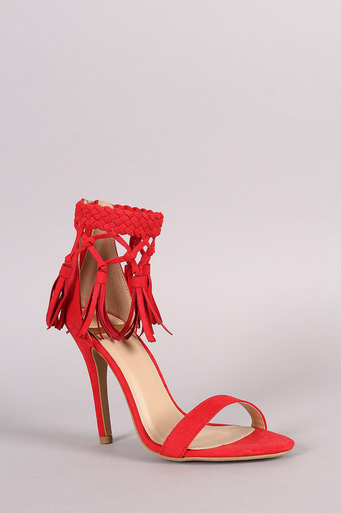 Suede Tassel Ankle Cuff Single Sole Heel