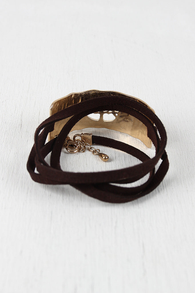 Tree Emblem Hammered Cuff Wrap Bracelet