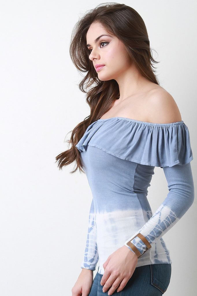 Off Shoulder Tie Dye Ruffle Top