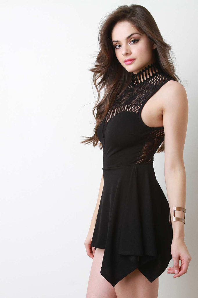 Mock Neck Lace Yoke Romper