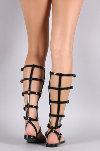 Qupid Studded Jelly Gladiator Flat Sandal