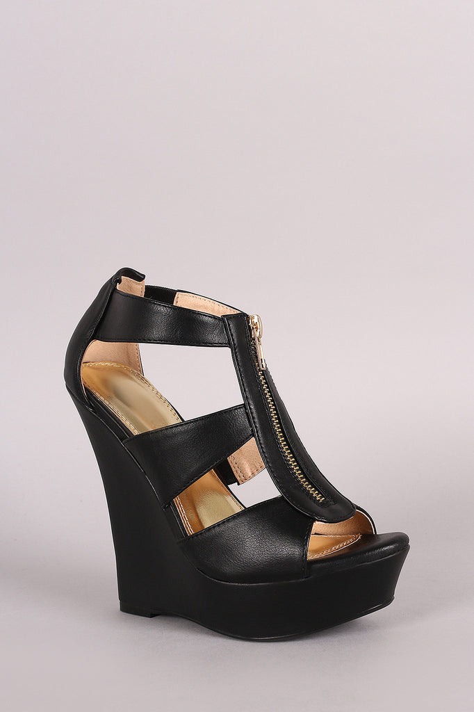 Liliana Strappy Front Zipper Platform Wedge