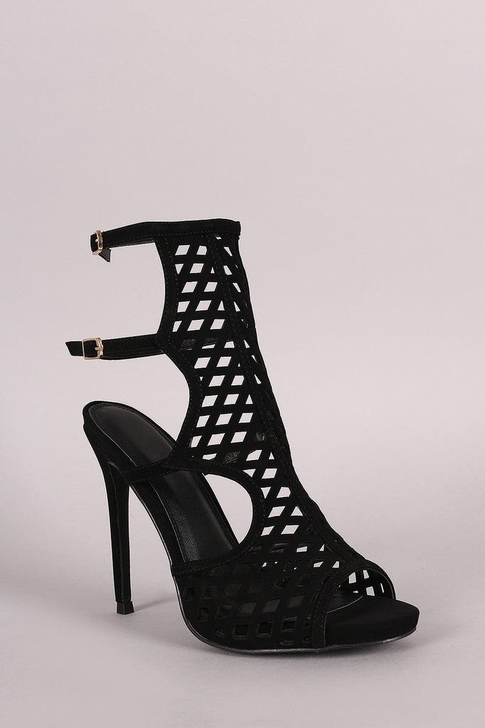 Liliana Caged Laser-Cut Peep Toe Stiletto Heel