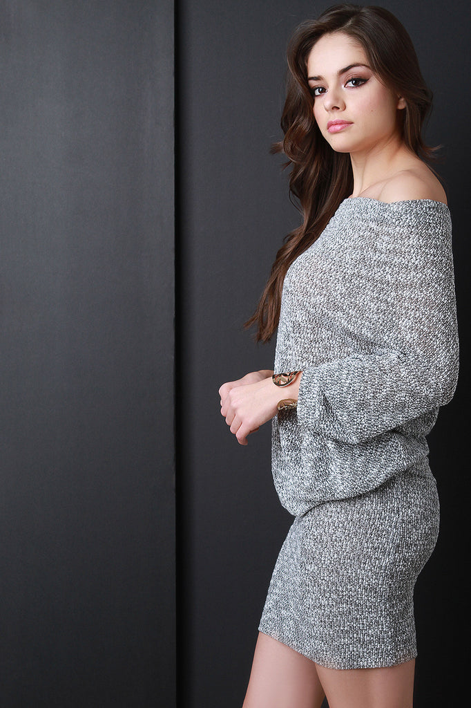 Off Shoulder Slouchy Metallic Knit Dress