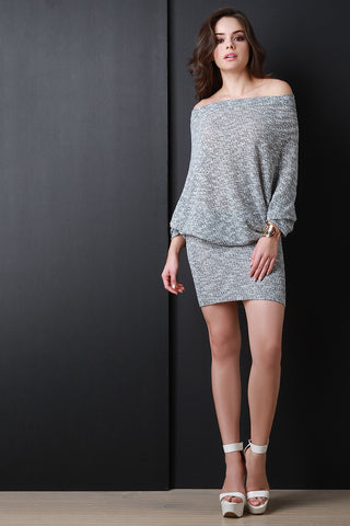 Off Shoulder Slouchy Metallic Knit Dress